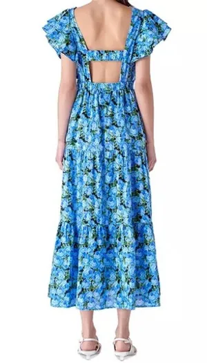 English Factory Women's Floral-Print Tiered Flutter-Sleeve Dress Blue Sz XS NWT thumbnail 5