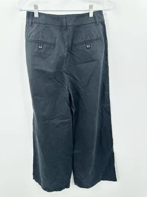 Madewell Women's Black Linen Blend Wide Leg Pleated Trouser Pants Size 6P thumbnail 2
