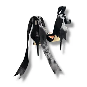 Enzo Angiolini Satin Bow Crystal Ankle‎ Strap Heels Women's 8M Black Elegant thumbnail 7
