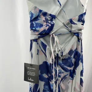 NWT Lulus All I Need Floral Print Lace-Up Maxi‎ Dress in Grey Size XS thumbnail 6