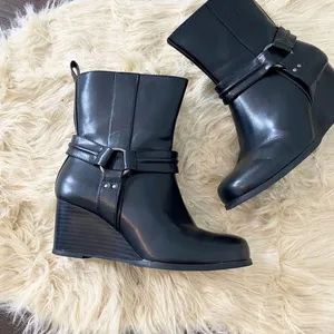 Torrid Black Harness Wedge Bootie / Mid Calf Biker Grunge Boots US 7.5 WW Wide thumbnail 2