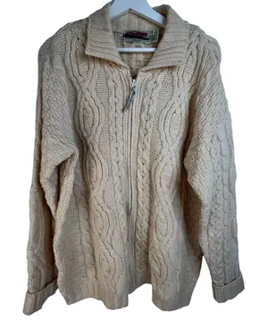 Aran Crafts Size M Full Zip Cardigan Sweater Ireland Fisherman Cable Knit Cream‎ thumbnail 1