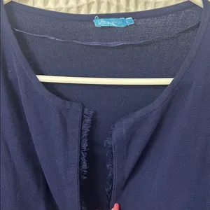 J. McLaughlin Marie Navy Blue Fringe Open Front Cardigan Sweater Pockets XL thumbnail 6