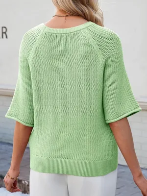Saodimallsu Womens Short Sleeve Sweaters Crochet Knit Green. Size S thumbnail 4