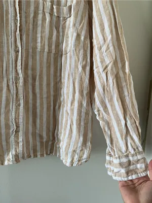 Universal Threads Linen Blend Tan White Striped Button Down Shirt XXL Coastal thumbnail 4