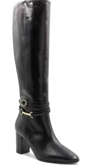Bruno Magli Adriana Black Leather Tall Boots Gold Hardware Block Heel Italy 8.5 thumbnail 1