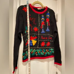 VTG 80s Bobbie Brooks Size S Vintage Holiday Sweater Black Embroidered Peace thumbnail 9