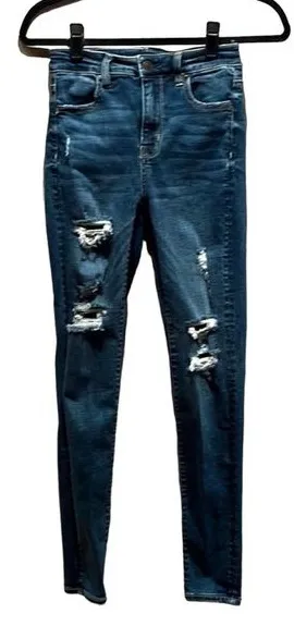 American Eagle Super Stretch Super High Rise Jeggings Size 0 Regular Distressed thumbnail 1