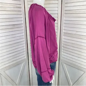 Free People Movement Surfs Up Oversized‎ Shirt Pocket Pullover Slouchy Knit Pink thumbnail 4