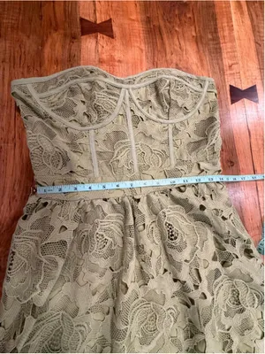 Glam Sage Green Lace Corset Maxi Dress Strapless Cutout Crochet Floral XL Summer thumbnail 8