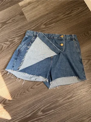 Zara Blue Denim Wrap-Front Fringe Skort Shorts thumbnail 7