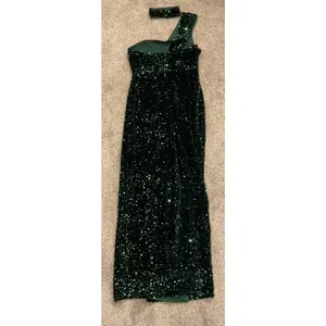 Double Crzy Emerald Green Sequin One-Shoulder Prom Formal Gown, sz S thumbnail 10