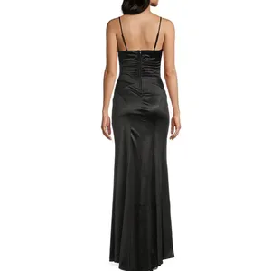 Honey and Rosie Navy Blue Satin Sweetheart Neck Side Slit Maxi Formal Gown Small thumbnail 9