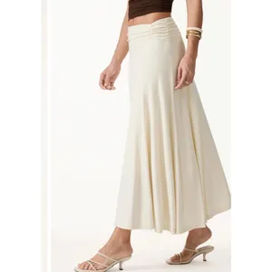 NWT OGL Move Ivory Lime Ruched Waist Flowy Maxi Skirt Size Medium Stretch thumbnail 2