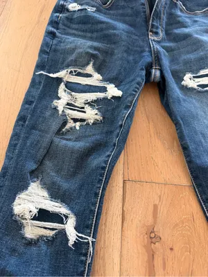 Women's Short Ripped Skinny Jeans/Jeggings in Dark Blue thumbnail 2