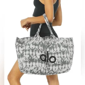 NWT Alo Yoga Shopper Tote Bag Tie Dye Oversized Heavy Duty Canvas Grey/Black thumbnail 2