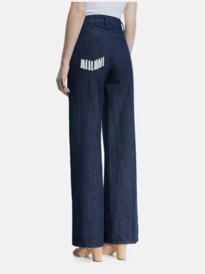 TORY BURCH Tilly Jean Fringe Pocket Dark Indigo High Rise Wide Leg Jeans Size 30 thumbnail 2