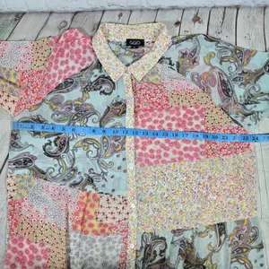 Gigio USA Patchwork Paisley Floral Button Down Sheer Tunic‎ Shirt TC2569 Medium thumbnail 7