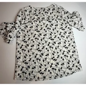 Ann Taylor Black White Ginkgo Leaf Print Ruffle Sleeve‎ Top Blouse Size S thumbnail 6
