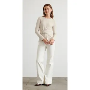 Tanya Taylor Kelsey Rib Knit Twist Front Long Sleeve Top‎ Beige M thumbnail 3