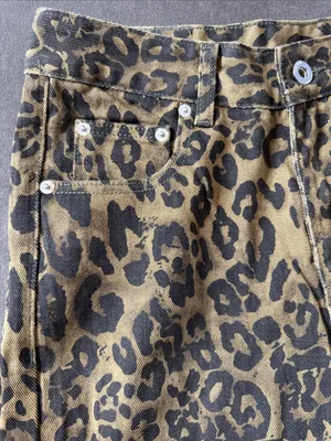 Women’s Leopard Print Wide Leg Denim Jeans Brown Black Y2K Size S NWOT thumbnail 4
