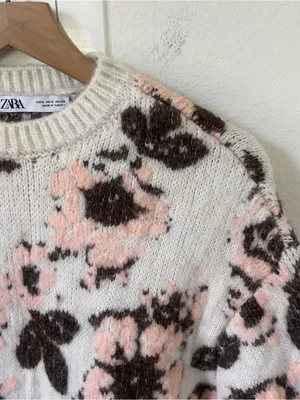 Zara Floral Print Jacquard Knit Chunky Sweater thumbnail 4