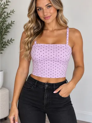 Old Navy Lilac Polka Dot Square Neck Crop Top thumbnail 1