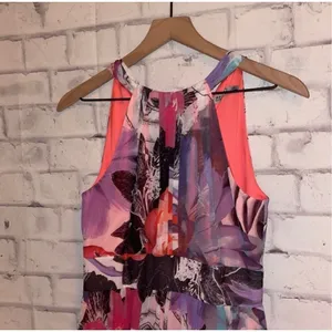 Womens Eliza J Floral Pastel Watercolor Chiffon High Neck Halter Maxi Dress - 2 thumbnail 4