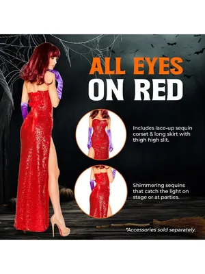 Roma Mrs. Rabbit Sexy Halloween Costume Red Sequin Dress ONLY w/ Slit MEDIUM thumbnail 2