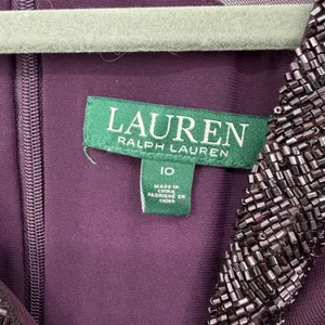 Lauren Ralph Lauren Purple Beaded Mesh V-Neck Ruched Sheath Dress‎ 10 Party thumbnail 4