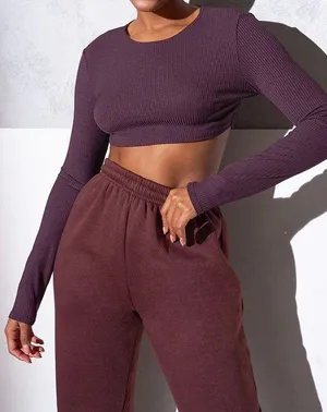 • Brown Long Sleeve Crop Top thumbnail 1