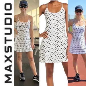 Max Studio Performance Sport Polka Dot Scoop Neck Beige/Black athletic Dress thumbnail 2