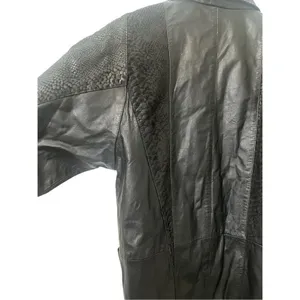 Pelle Vintage Black Leather Coat Snakeskin Detailing‎ Lined Shoulder Pads Small thumbnail 6