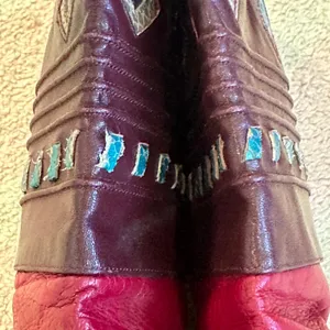 Vintage 80s Vita Mori Burgundy Geometric Western Revival Art‎ Deco Leather Boots thumbnail 4