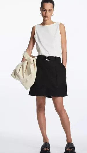 COS Black Belted A-Line Mini Skirt thumbnail 1