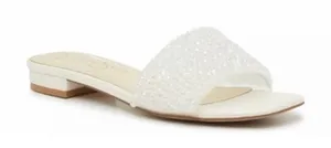 Jessica Simpson Sz 6 Ghilley White Beaded Slip On Dressy Flat Square Toe Sandals thumbnail 1