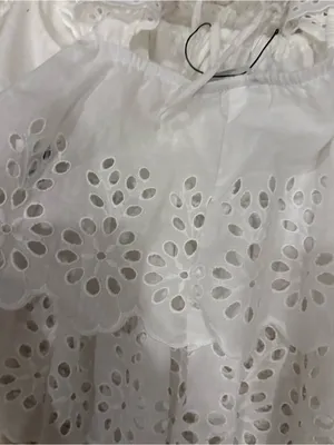 Zara White Textured Eyelet Ruffle Tank Top Cottagecore Cotton Size Large NWOT thumbnail 5