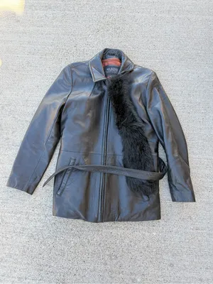 Wilsons Leather Mid length black 100% leather belted jacket removable lining Lg thumbnail 2