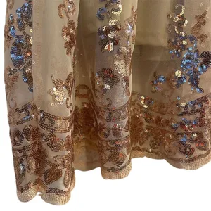 Rouge Women's M Beige Champagne V-Neck‎ Midi Dress with Rose Gold Sequins thumbnail 8