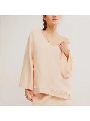 Free People Intimately Day Off Fleece Pullover Sweater Peach lounge cozy Sz S thumbnail 5