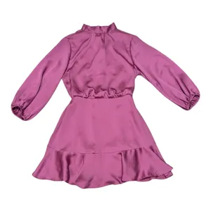 Vici Call Me Angel Dress Satin Pink Long Sleeve Tie Back Mock Neck Flirty Girly thumbnail 2