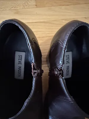 Steve Madden Brown Leather Chunky Square Toe Heeled Booties Sz 6.5 thumbnail 5