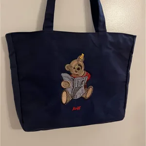 Vintage Steiff Canvas Tote Bag Embroidered Steiff Teddy Bear Zipper Closure Blue thumbnail 3
