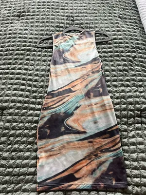 SHEIN Marble Swirl Sleeveless Bodycon Dress - Teal, Tan, Black thumbnail 3