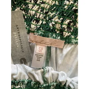 Anthropologie Hutch Floral Wide Leg Pants Womens Size SP Green Smocked Waist NEW thumbnail 6