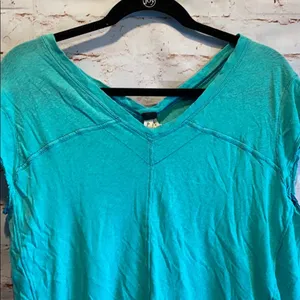 Free People Teal cap sleeve v neck shirt distress thumbnail 2