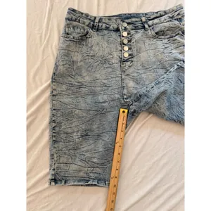 Acid‎ Wash Crinkle Denim Bermuda Shorts Light Blue Button Fly Plus Size 1XL thumbnail 5