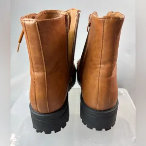TOP Moda 7.5 Lug Sole Chunky Zip Lace Tan n Black Combat Ankle Boots Booties thumbnail 4