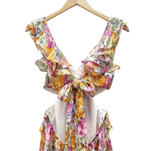 NWT Akira Tropical Floral Ruffled Cut-Out Open Back Romper Women’s Size Large thumbnail 6