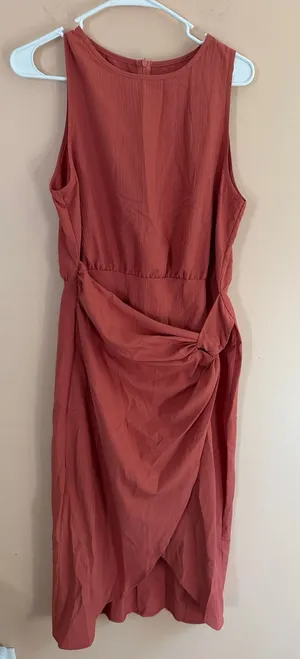 SHEIN Sleeveless Midi Dress with Side Knot in Rust thumbnail 1